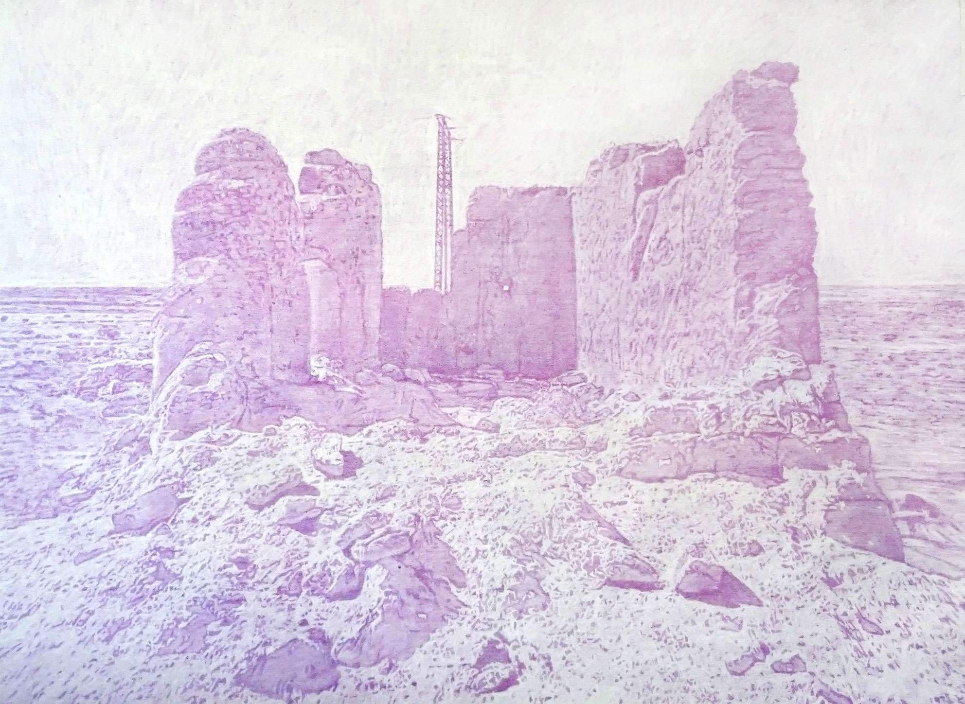 La-Tighremte, Haut Atlas (Maroc), pigment violet sur toile éffacé à la gomme,150x110cm